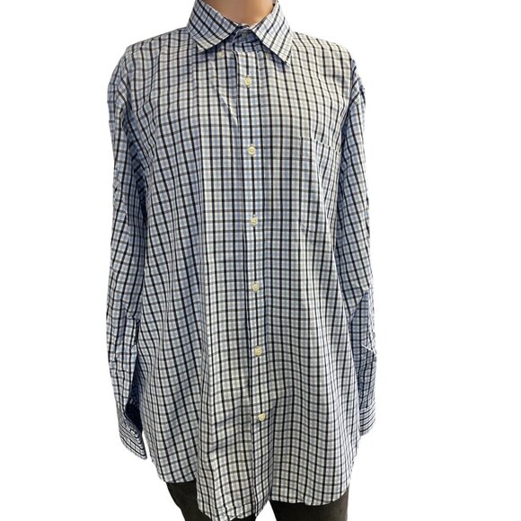 Lands' End | Shirts | Landsend Mens Blue Checkered Button Up Dress ...